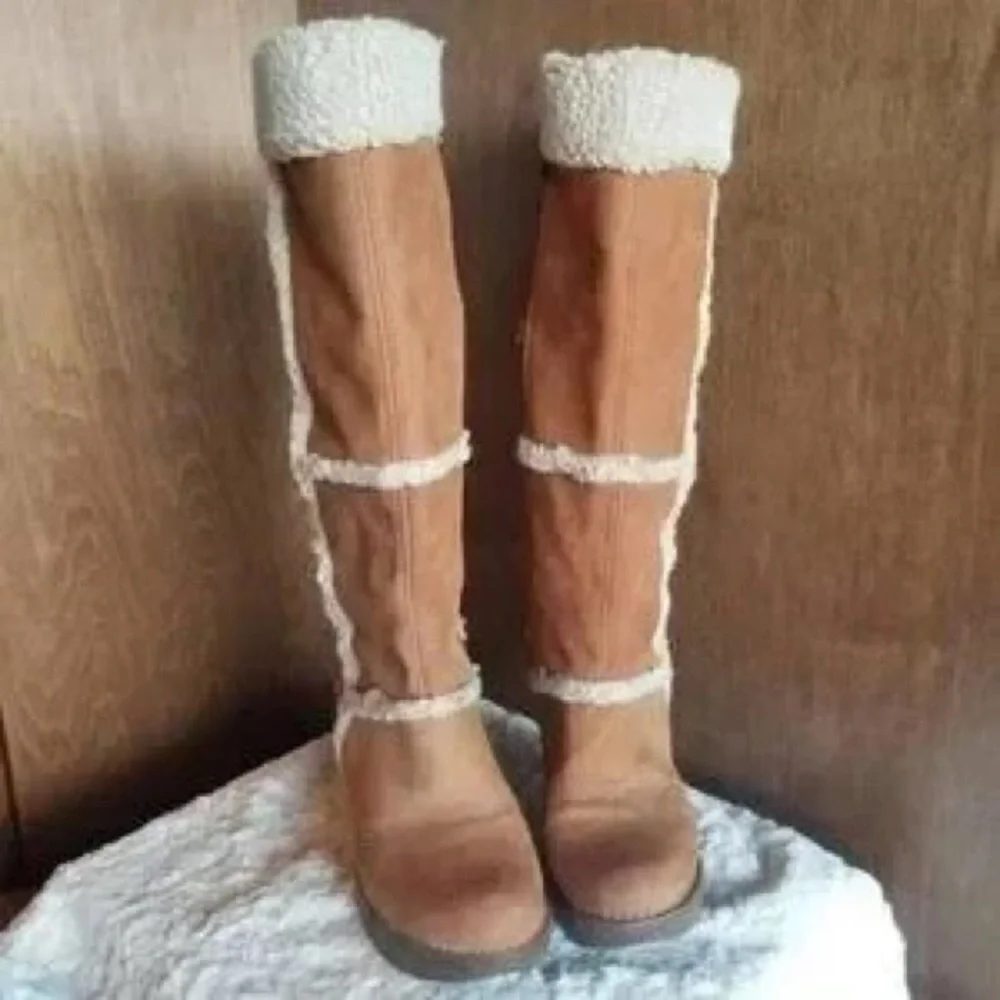 Faux-Shearling Tall Winter Boots - Tan